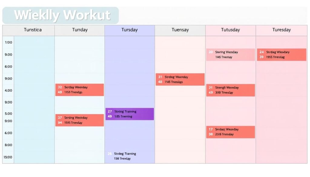 Jadwal latihan mingguan dengan variasi latihan kardio dan kekuatan tubuh Jadwal latihan mingguan dengan variasi latihan kardio dan kekuatan tubuh
