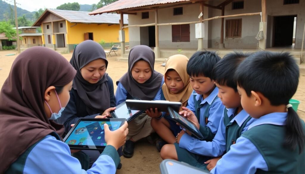 Guru dan siswa di daerah terpencil Indonesia menggunakan platform digital untuk pembelajaran Guru dan siswa di daerah terpencil Indonesia menggunakan platform digital untuk pembelajaran