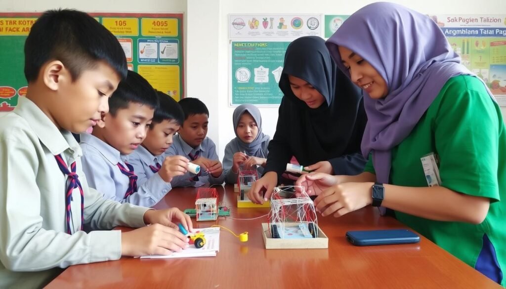 Siswa di Kabupaten Gresik sedang melakukan pembelajaran STEAM dengan membuat proyek teknologi sederhana Siswa di Kabupaten Gresik sedang melakukan pembelajaran STEAM dengan membuat proyek teknologi sederhana