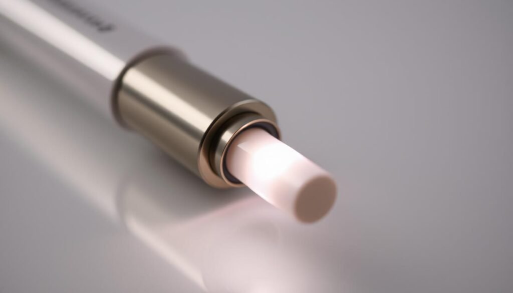 A well-lit, close-up view of a smartphone's charging port and cable, showcasing the process of power replenishment. The metallic connectors are in focus, with a soft, diffused glow emanating from the port, highlighting the energy transfer. The background is slightly blurred, creating a sense of depth and emphasis on the central action. The overall mood is one of simplicity and efficiency, conveying the importance of proper charging habits for maintaining battery health.